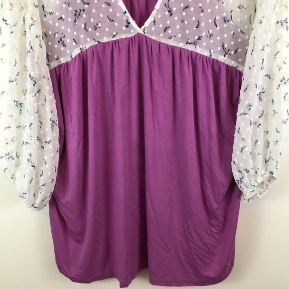 Oddy Floral Swiss Dot Top Size 1X/2X - Picture 3 of 8